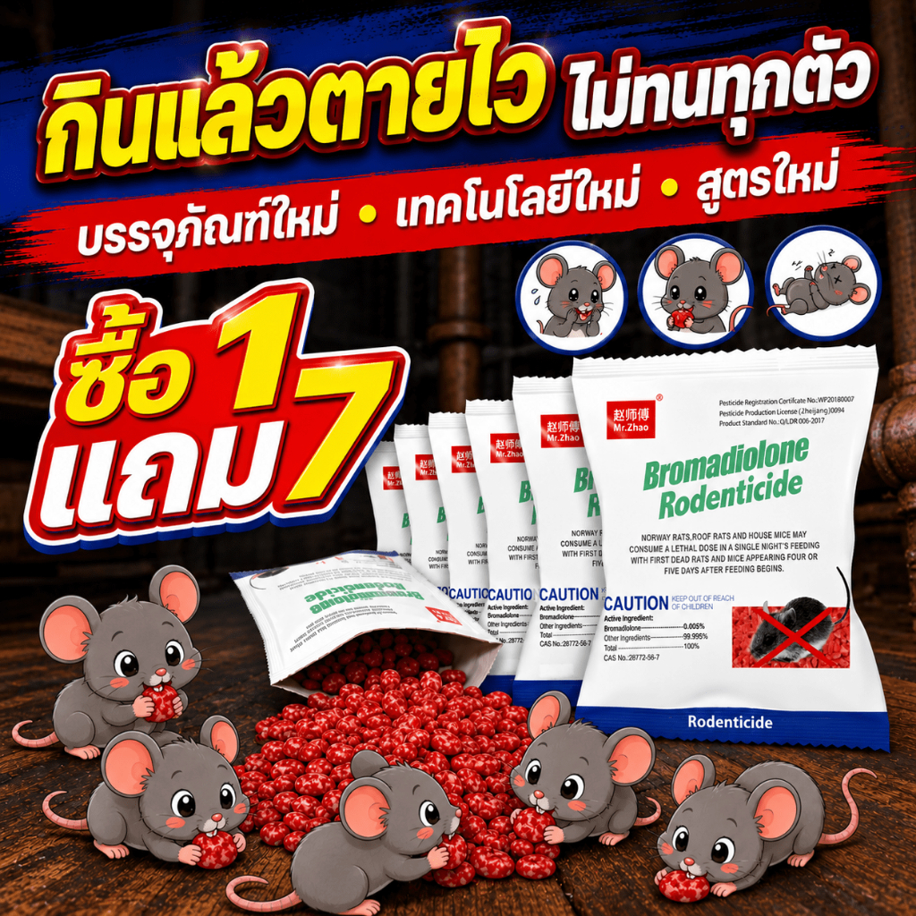 👍กินแล้วออกฤทธิ์ทันที👍ยาฆ่าหนู ยากําจัดหนู ซื้อ 1 แถม 7 วางได้ในครัว มุมบ้าน และข้างประตู