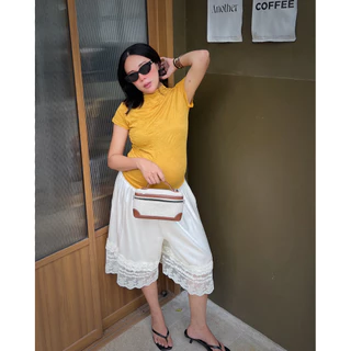 25SUMMER P44 - Knee-lenght satin short กางเกงซาติน