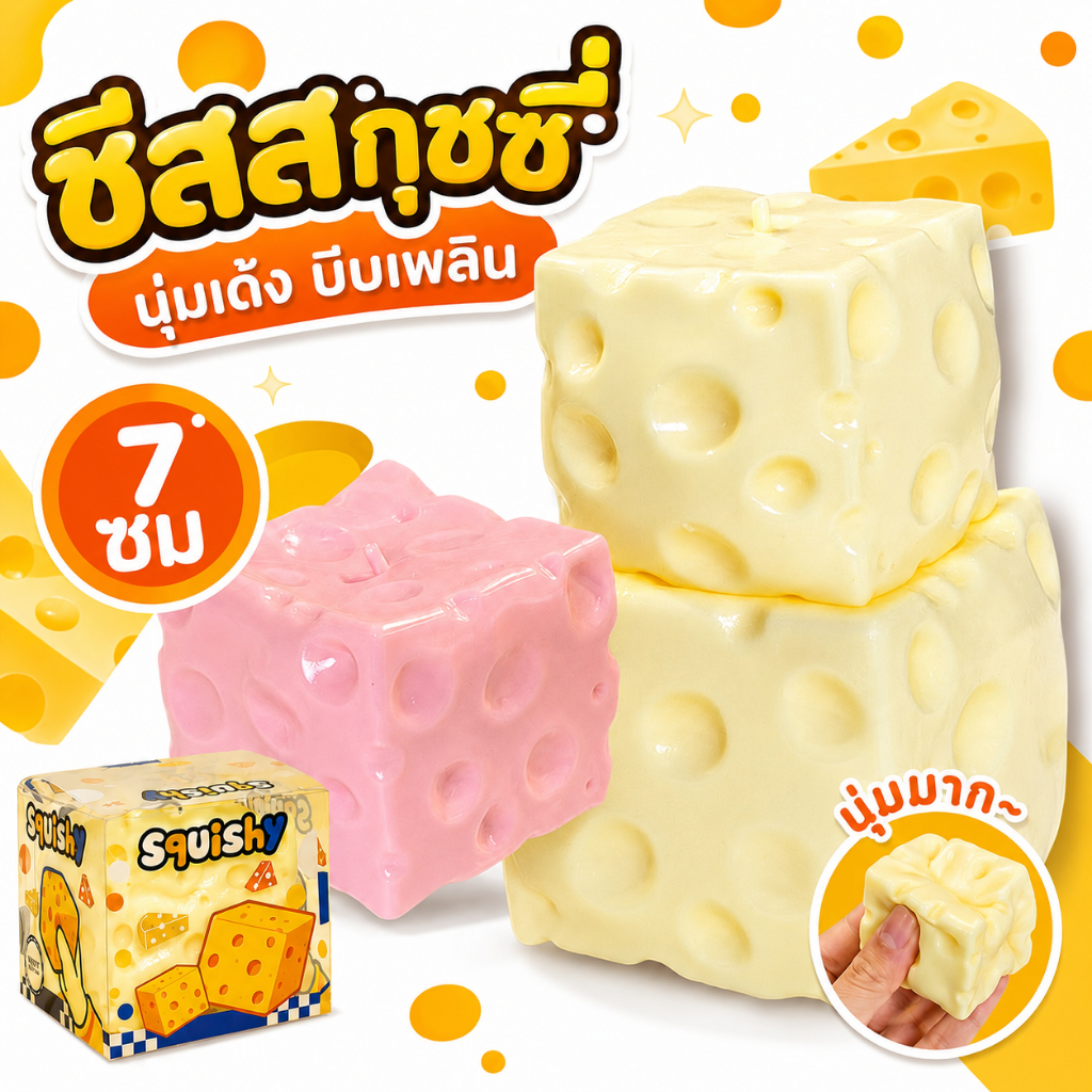 ส่งจากไทย ชีสฟิดเจ็ต Cheese Squishy Fidget เนื้อนุ่มหนึบ