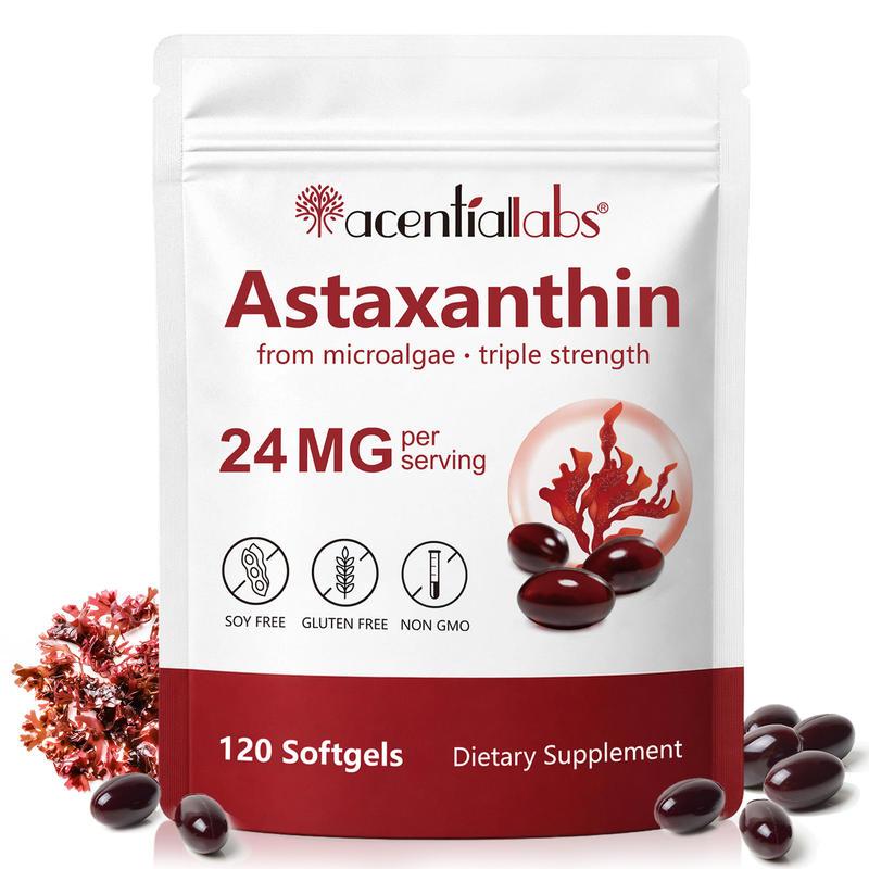 Acentiallabs Premium Astaxanthin 24มก 120เม็ด อาหารเสริม บำรุงสายตาผู้ใหญ่ ต้านอนุมูลอิสระ ชะลอริ้วรอยหน้า
