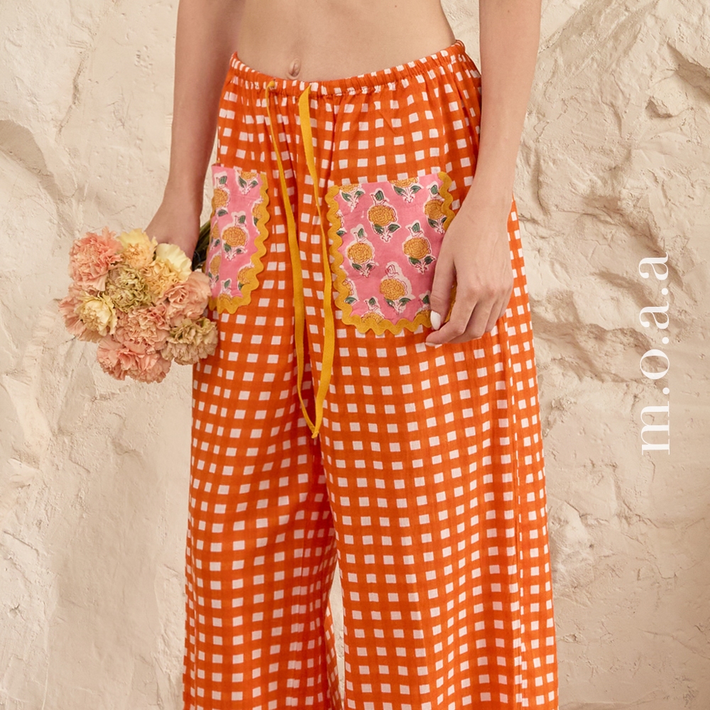 Lazy Pants in Pink Lady & Tangerine Gingham | Moaa Collection