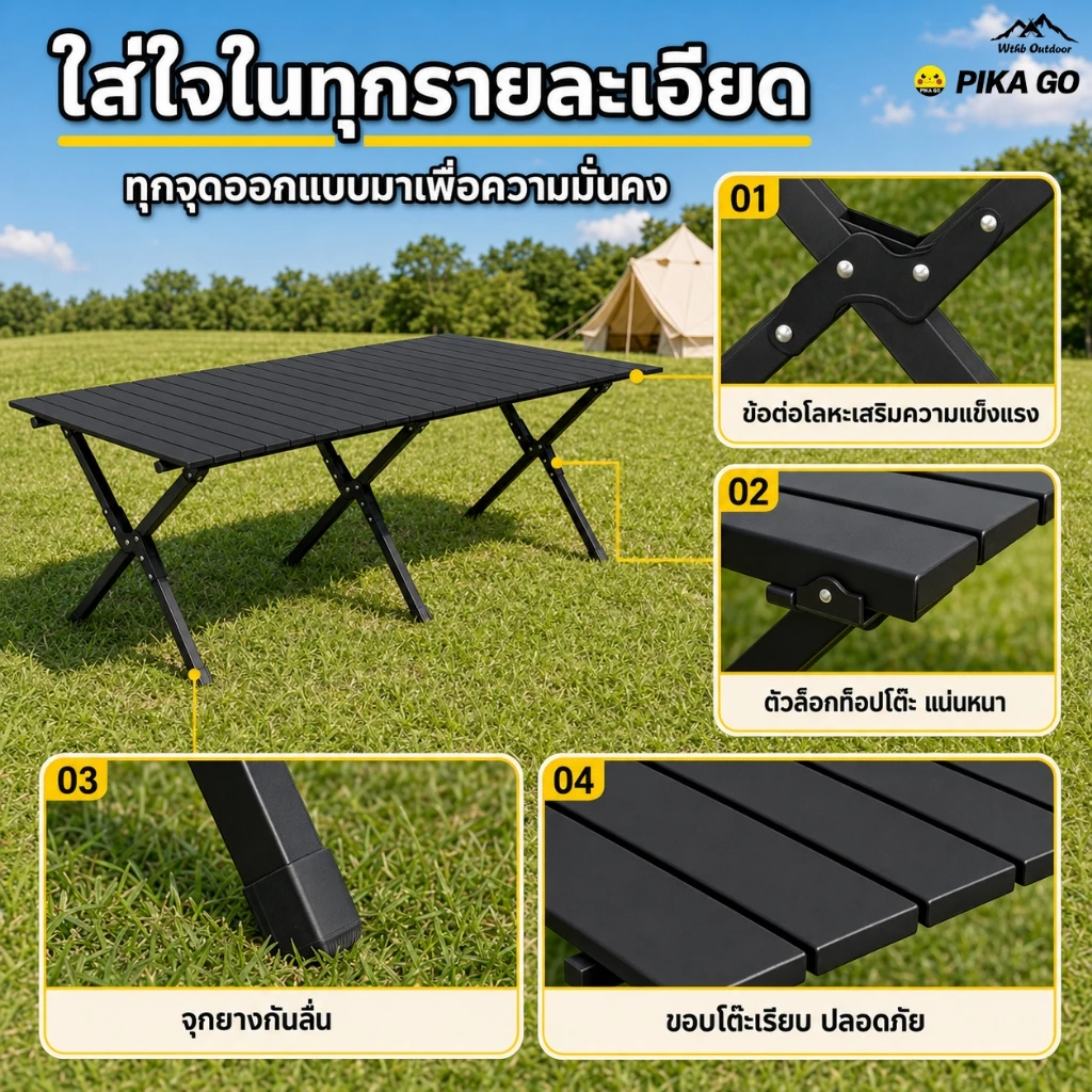 โต๊ะแคมป์ปิ้ง โต๊ะสนาม พับเก็บได้ อลูมิเนียม กลางแจ้งและในร่ม thumbnail 6