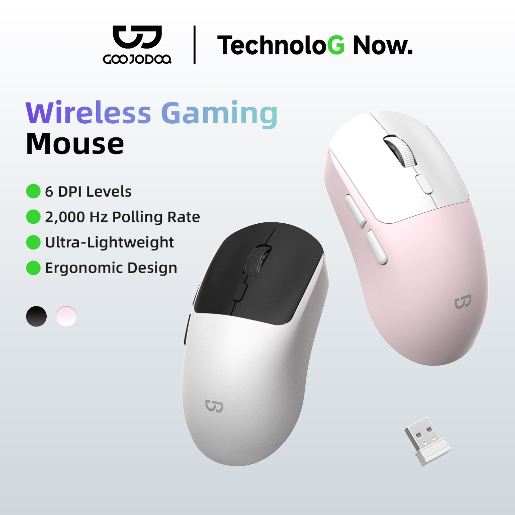GOOJODOQ M008 เมาส์ไร้สาย 2.4Ghz Bluetooth เมาส์บลูทูธ Mouse มีปุ่มลัด 6ระดับ 6400 Dpi