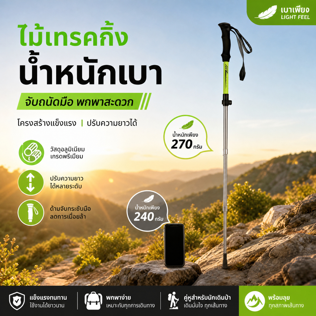 ไม้เท้าปีนเขา ปรับความยาวได้ พับเก็บง่าย สำหรับเด็กและผู้ใหญ่ กันลื่น Trekking Pole Outdoor Gear ใช้เดินป่าแคมป์ปิ้ง เบา