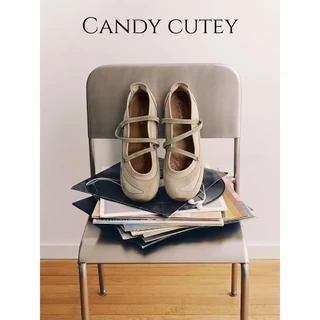 CandyCutey รองเท้าแมรี่เจนผู้หญิงสไตล์เกาหลี วินเทจคลาสสิก สายรัดไขว้บาเล่ต์ สไตล์สปอร์ตและลำลองเหมาะใช้ประจำวัน