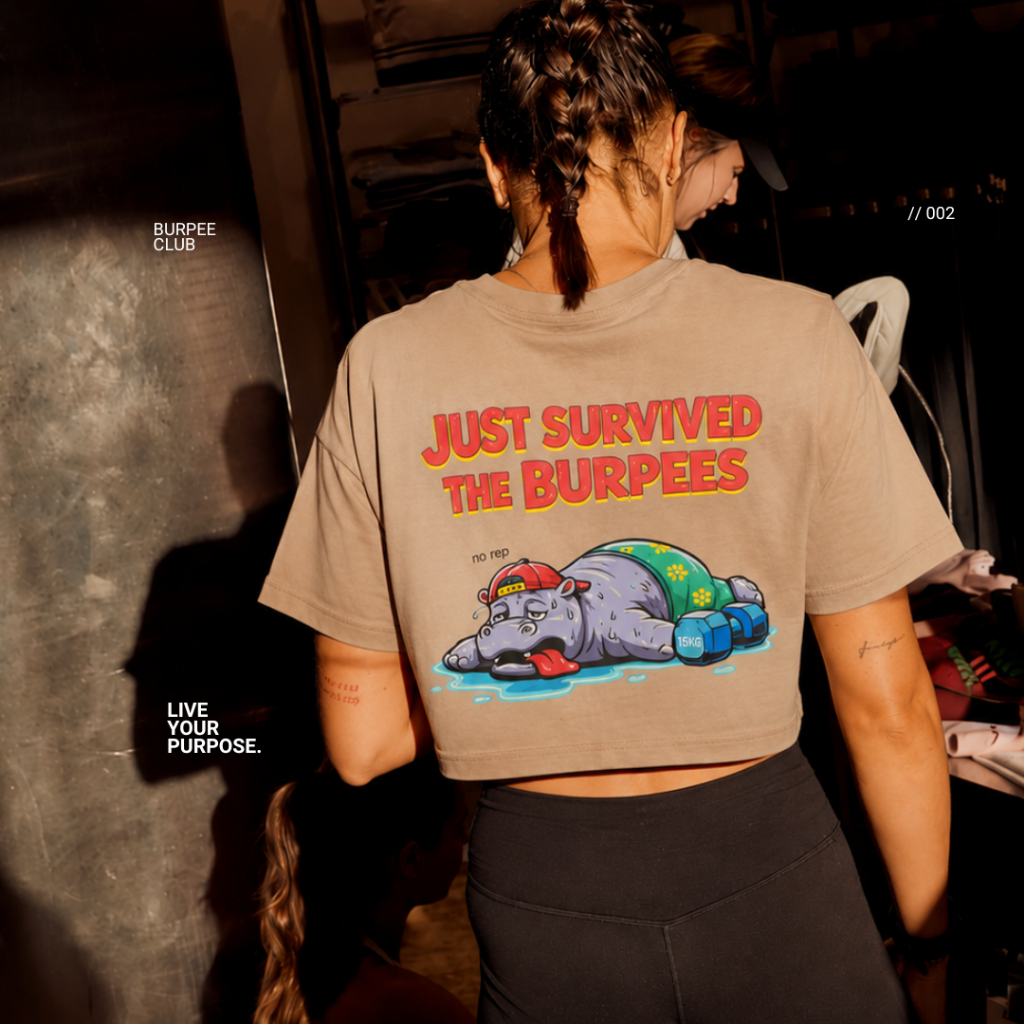 Crop Top - Survived the Burpees - Premium Cotton Spandex | เสื้อครอปโอเวอร์ไซส์ ผ้าคุณภาพพรีเมี่ยม