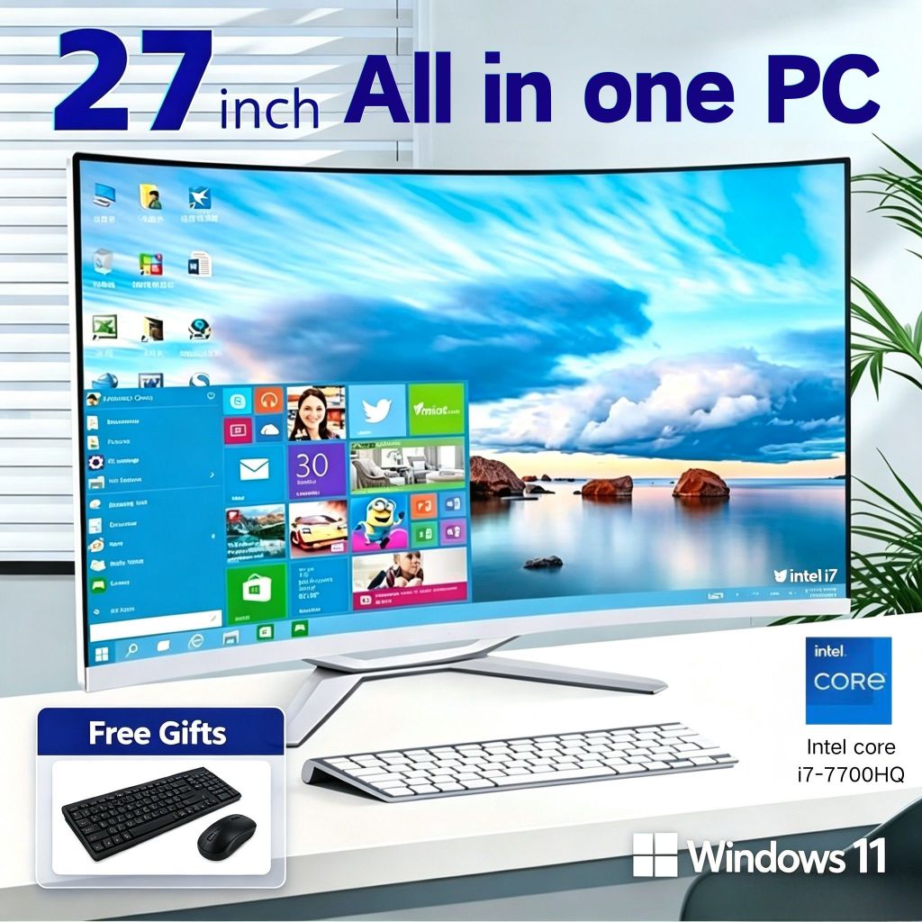 Intel 27 นิ้วหน้าจอโค้งทั้งหมดในพีซีหนึ่งพร้อมกับโปรเซสเซอร์ i7-7700HQ, Windows 11 + Office， รับประก