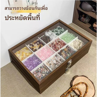 กล่องเก็บเครื่องประดับสุดหรูพร้อมสร้อยคอ แหวน ต่างหู โชว์ความจุขนาดใหญ่ ถาดไม้ชั้นเดียว