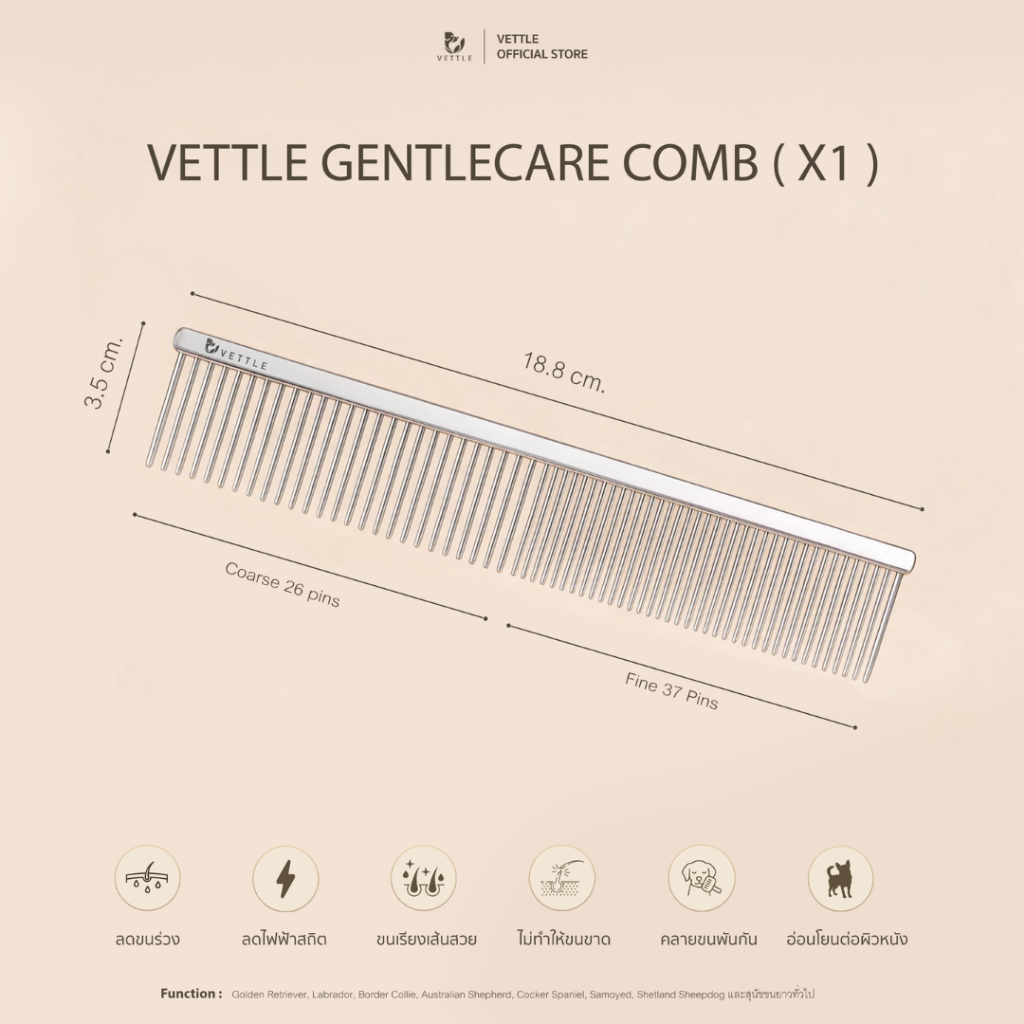 Vettle Grooming Comb Series หวีสำหรับสุนัขและแมว ลดขนร่วงไม่ทำให้ขนขาด ขนเรียงสวยเงางาม วัสดุแสตนเลสเกรด 420 ไม่เป็นสนิม