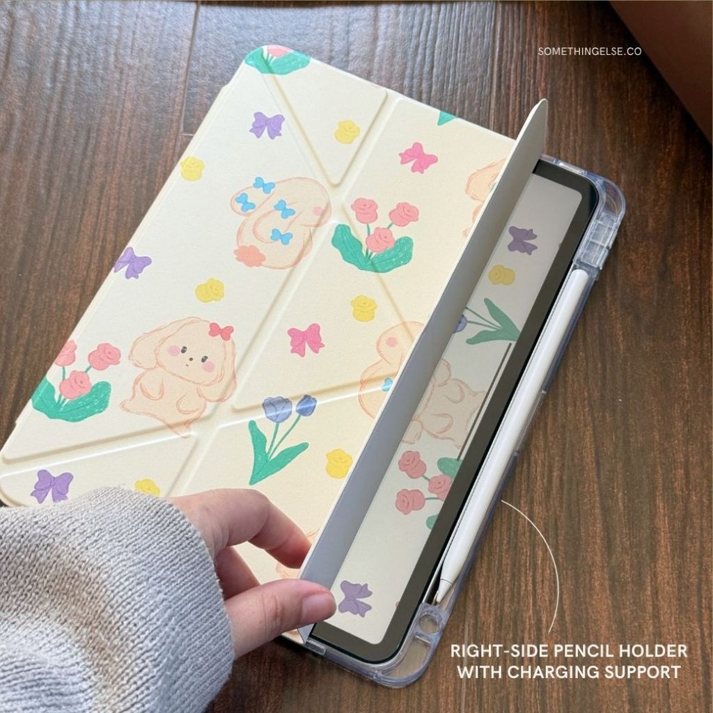 [ Somethingelse ] พร้อมส่ง | iPad case ลาย Rabbit เคสแกน Y ตั้งแนวตั้งได้ ช่องปากกาขวา