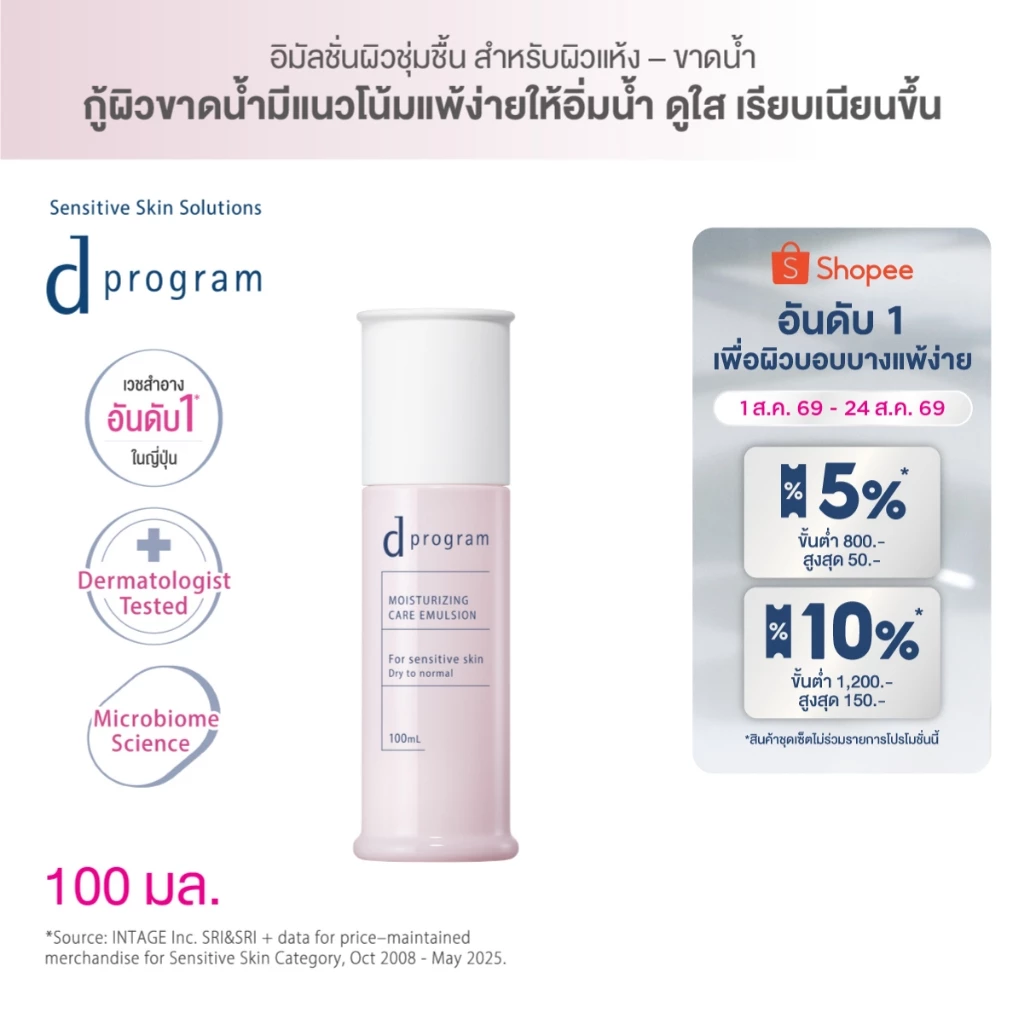 [สูตรใหม่!] d program ดี โปรแกรม มอยส์เจอไรซิ่ง แคร์ อิมัลชั่น 100 mL