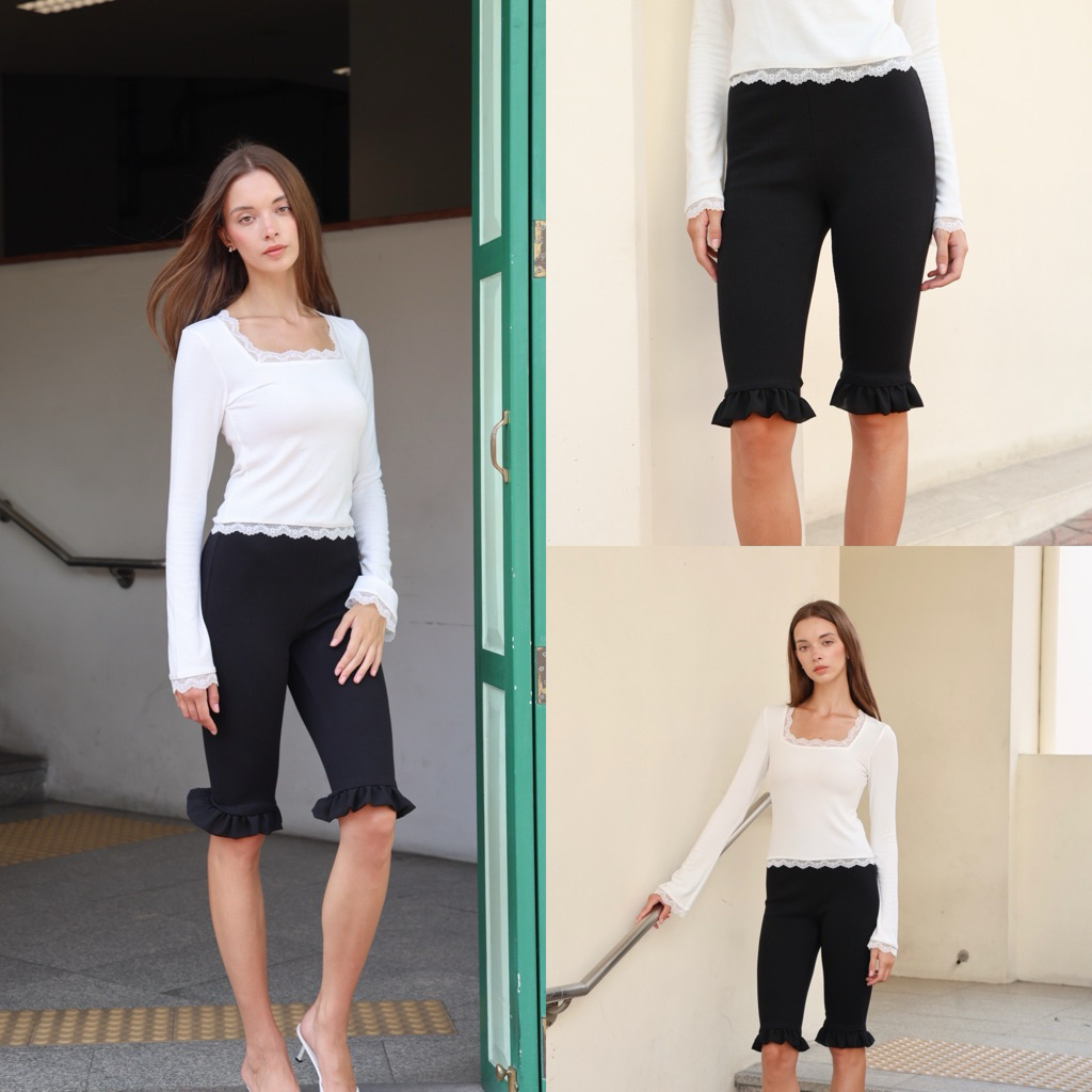 Maynita - Ruffle capri pants กางเกงเลกกิ้งขาสั้น