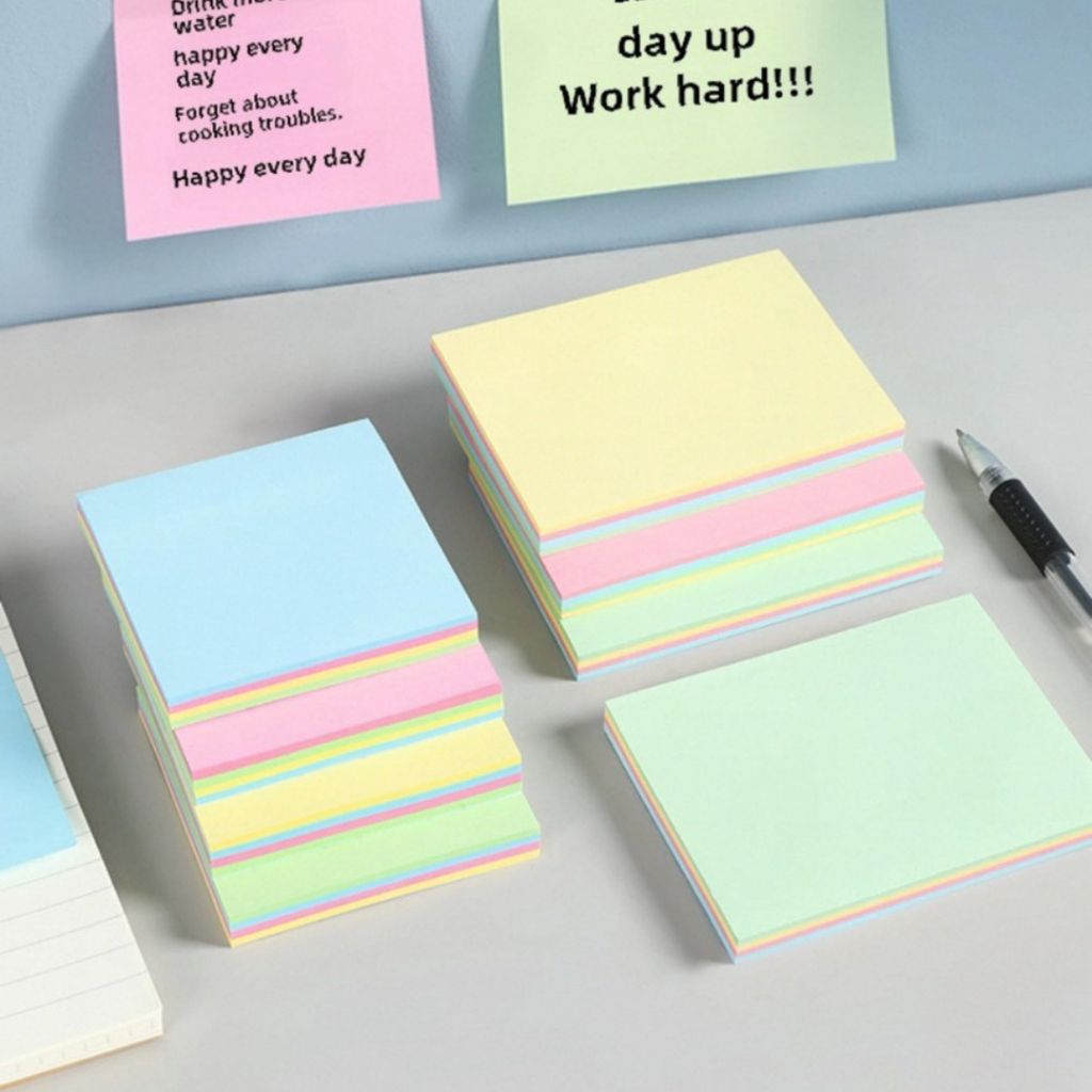 กระดาษโน้ตกาวในตัว 76×50 มม. Memo Pad สีสด เขียนง่าย กระดาษโน้ต 100 แผ่น คละสี