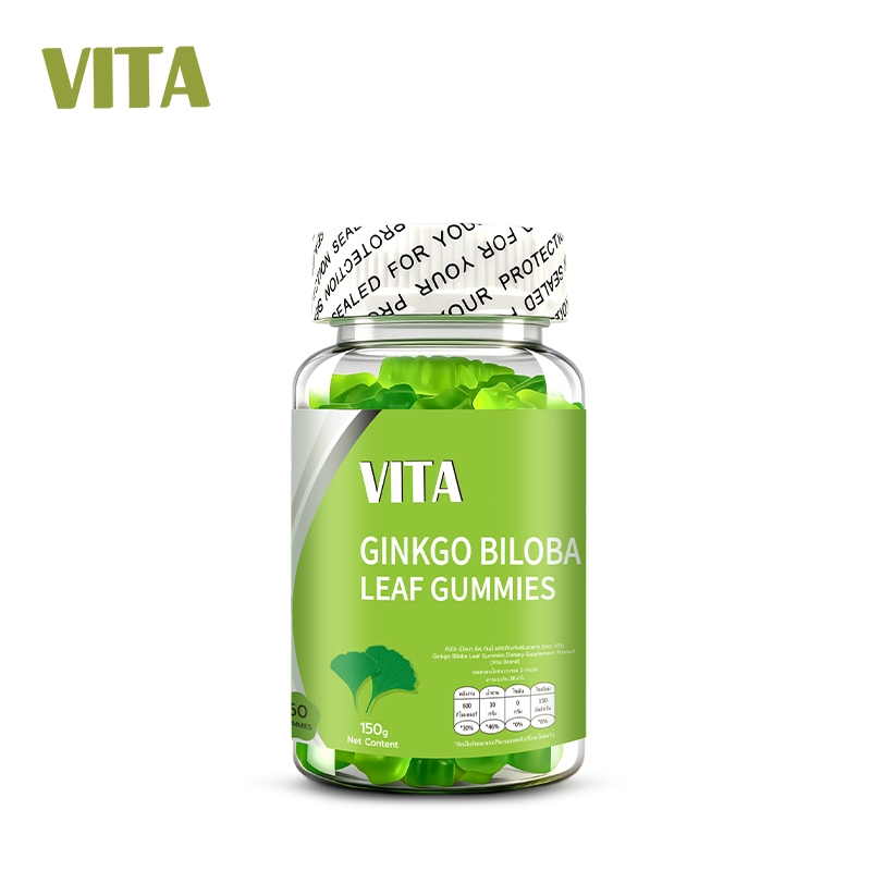 VITA ใบแปะก๊วย วิตามินอาหารเสริม บํารุงสมอง เพิ่มความจำ Aldult Ginkgo Biloba Vitamin Gummy Dietary Supplement 60Gummies