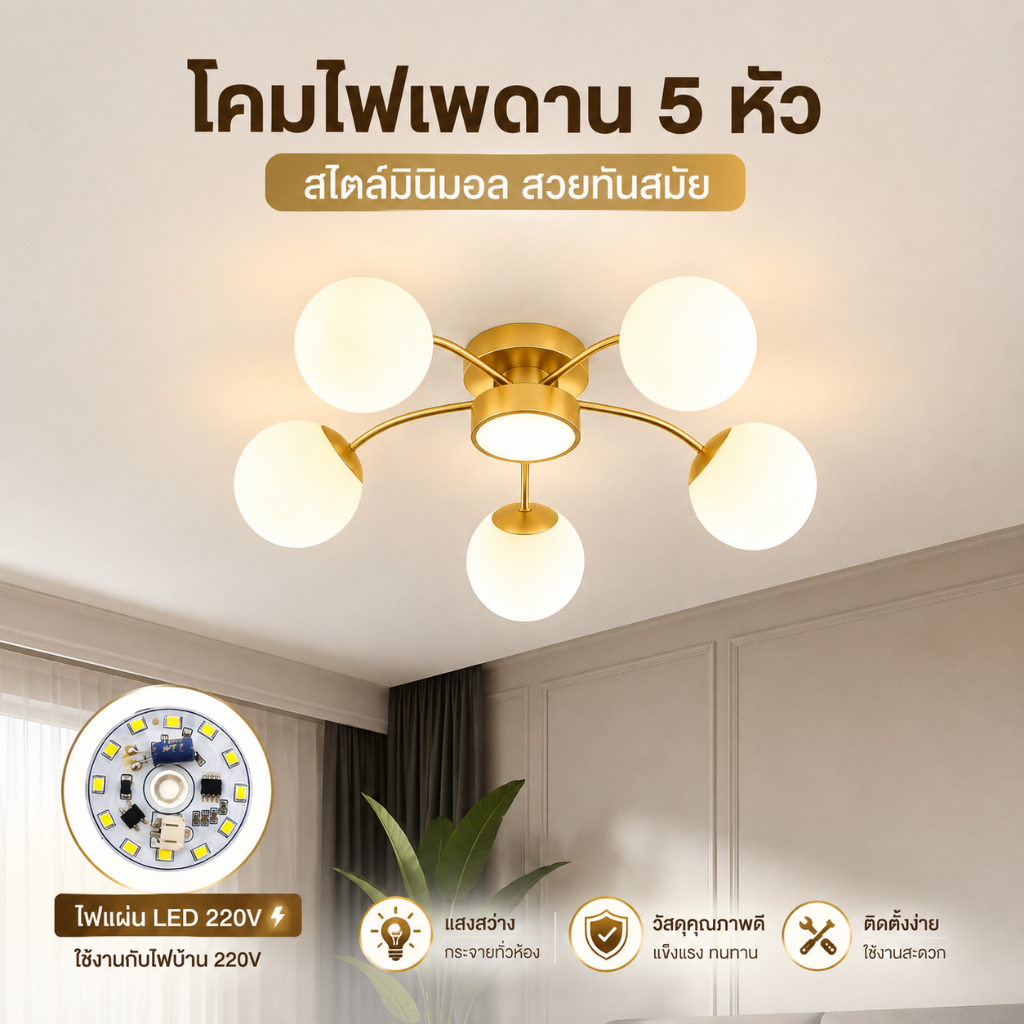 โคมไฟเพดานห้องนั่งเล่นสไตล์มินิมอลทันสมัย ​​โคมไฟแขวนห้องรับประทานอาหาร โคมไฟตกแต่ง รูปทรงเมล็ดถั่ว โคมไฟเพดานห้องนอน