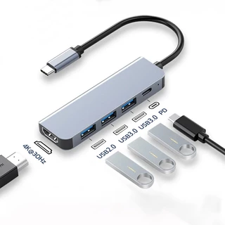 USB-C Hub 5 in 1 อะแดปเตอร์ Type-C HDMI 4K USB 3.0 SD TF Card Reader รองรับ PD 100W สำหรับ Laptop MacBook PC