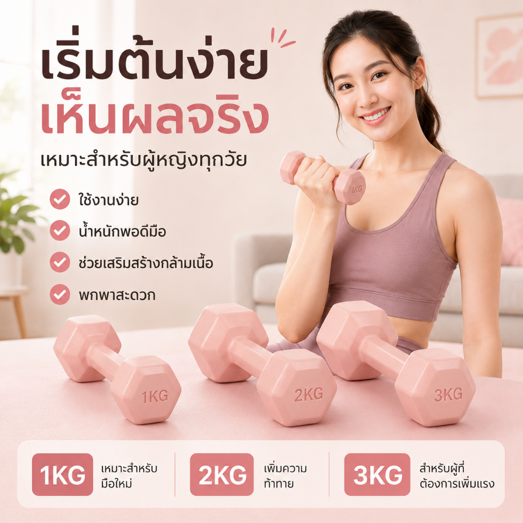 ดัมเบล 1kg 2kg 3kg สำหรับลดไขมันต้นแขน ออกกำลังกาย ฟิตเนส ดัมเบลสำหรับผู้หญิง ออกกำลังกา