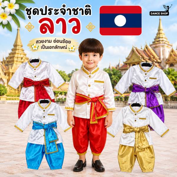 ชุดลาว สำหรับเด็กผู้ชาย ชุดประจำชาติประเทศลาว พร้อมส่งจากประเทศไทย