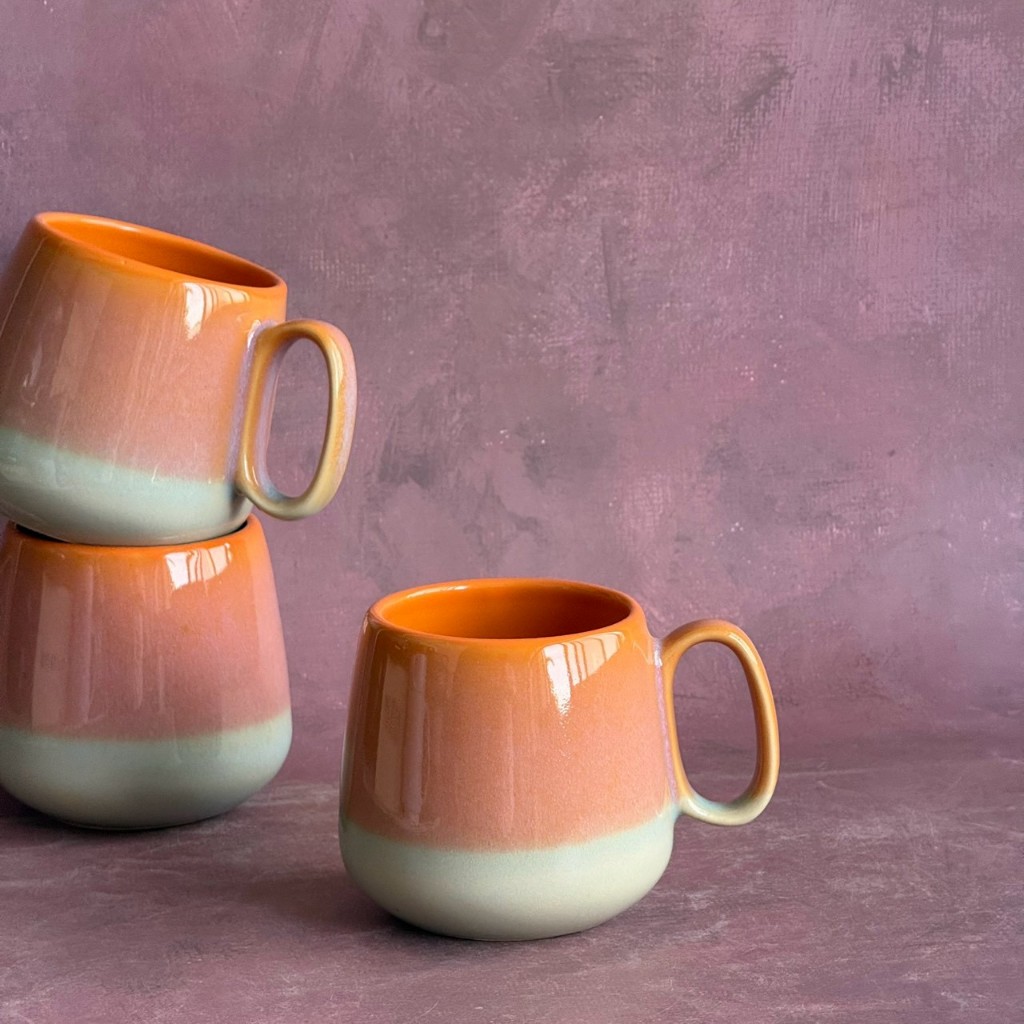 แก้วเซรามิค แก้วส้มฟ้า แก้วดีไซน์น่ารักๆ ความจุ 420 ml Mug Ceramic - AT1CERAMIC