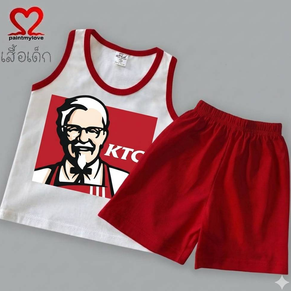 paintmylove ชุดเสื้อกล้าม พร้อม กางเกงขาสั้น ลาย KFC สุดคิ้วท์ ใส่ได้ทั้งชายและหญิง