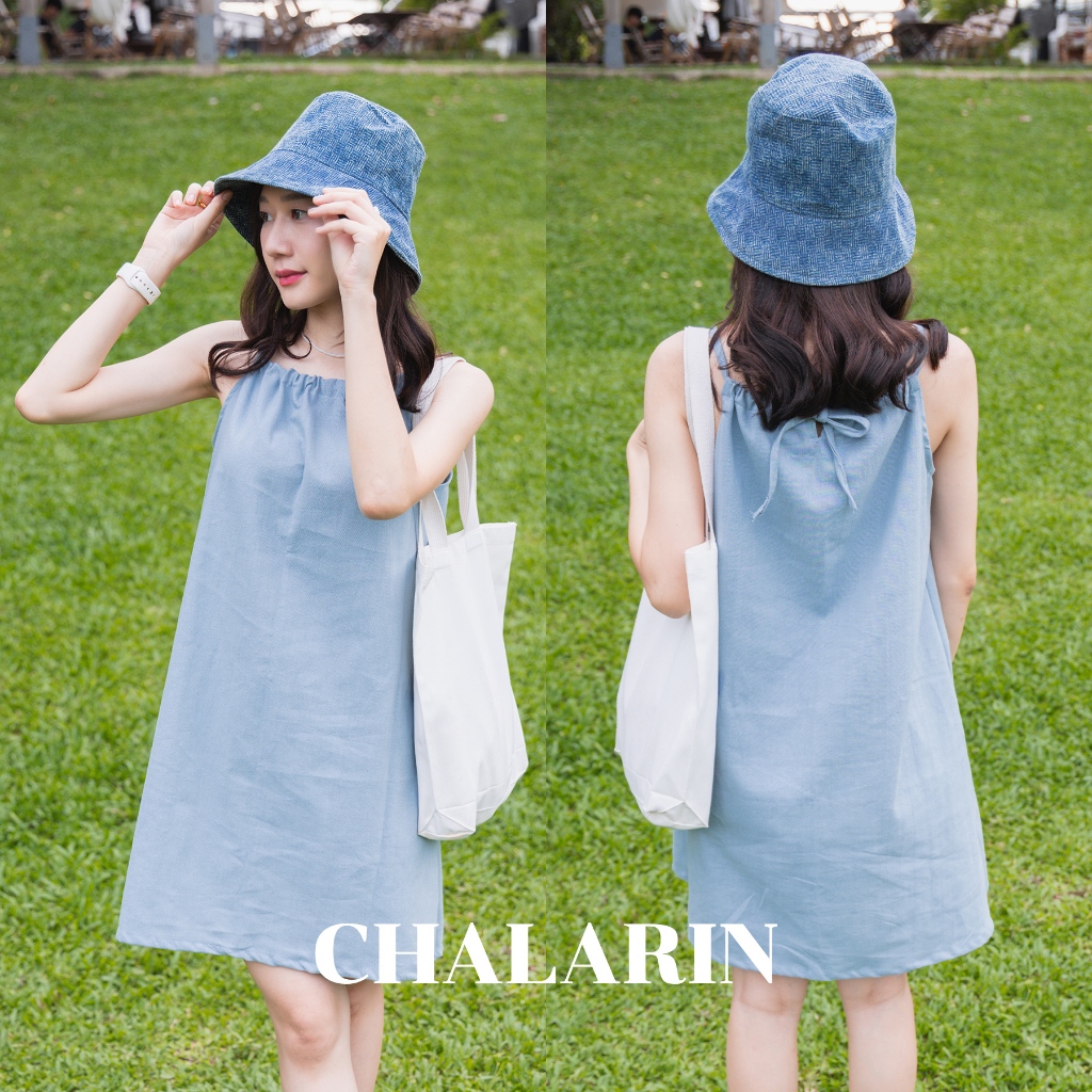 (15 สี) เดรส สายเดี่ยวผูกหลัง มีกระเป๋า 2 ข้าง ไซส์ S - XL ผ้าฝ้ายฟอกนุ่มเชียงใหม่