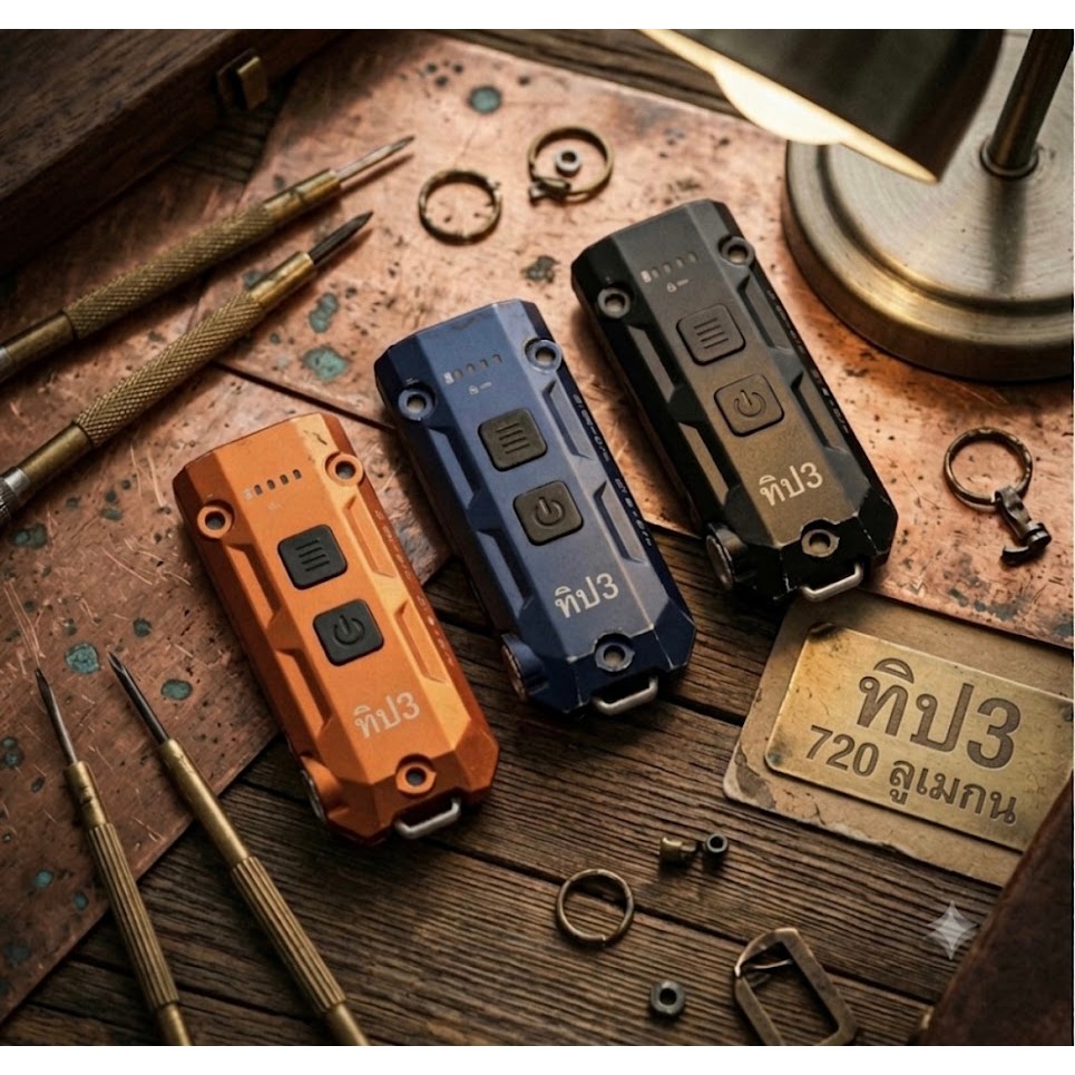 ทีไอพี3 EDC ไฟพวงกุญแจ 720ลูเมน มินิ USB-C ไฟฉายแบบชาร์จไฟได้หลายอุณหภูมิสี 30 กรัมน้ำหนักเบาเป็นพิเศษ