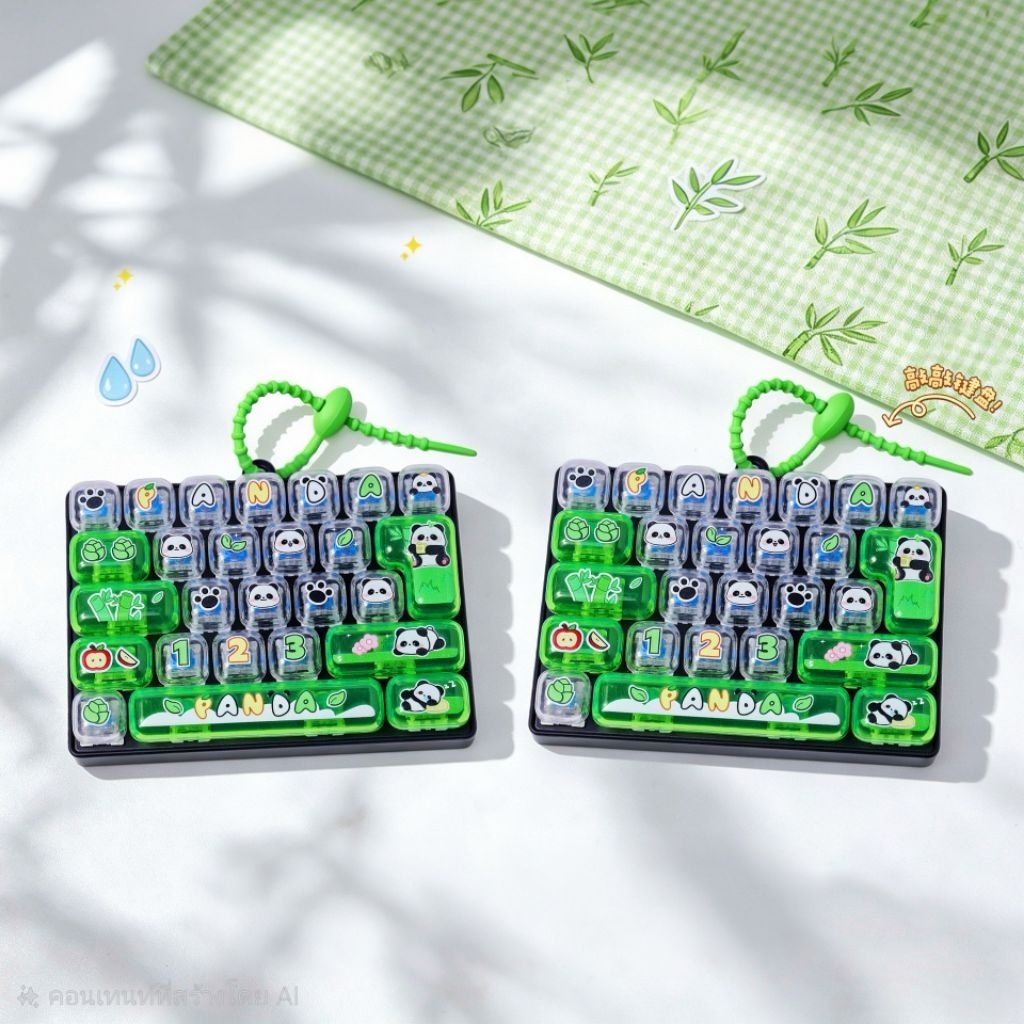 KeyCap ลายแพนด้า ปุ่มนูนแบบใสและแบบทึบ น่ารัก กดสนุก งานมีป้ายกระดาษและสายคล้องซิลิโคนอย่างดี