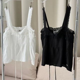 SISSY : Luna Lace Top (XS-XXL) เสื้อสายเดี่ยวผ้าลินิน แต่งลูกไม้ ดีเทลจับจีบหน้า ผ้านุ่มพริ้ว ใส่สบาย