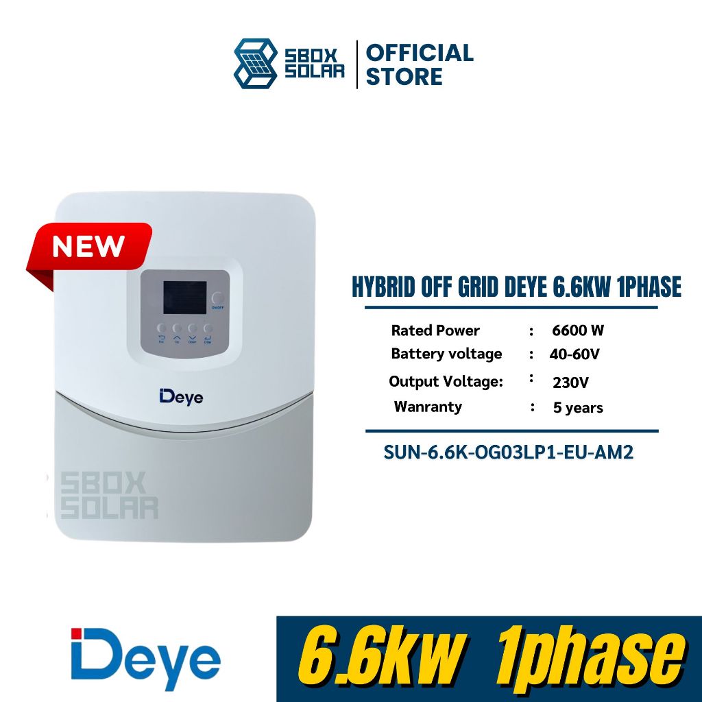Deye hybrid offgrid   (SUN-6.6K-OG03LP1-EU-AM2) 6.6kw 1phaseไฮบริดออฟกริด อินเวอร์เตอร์ 6.6kw 1 เฟส 