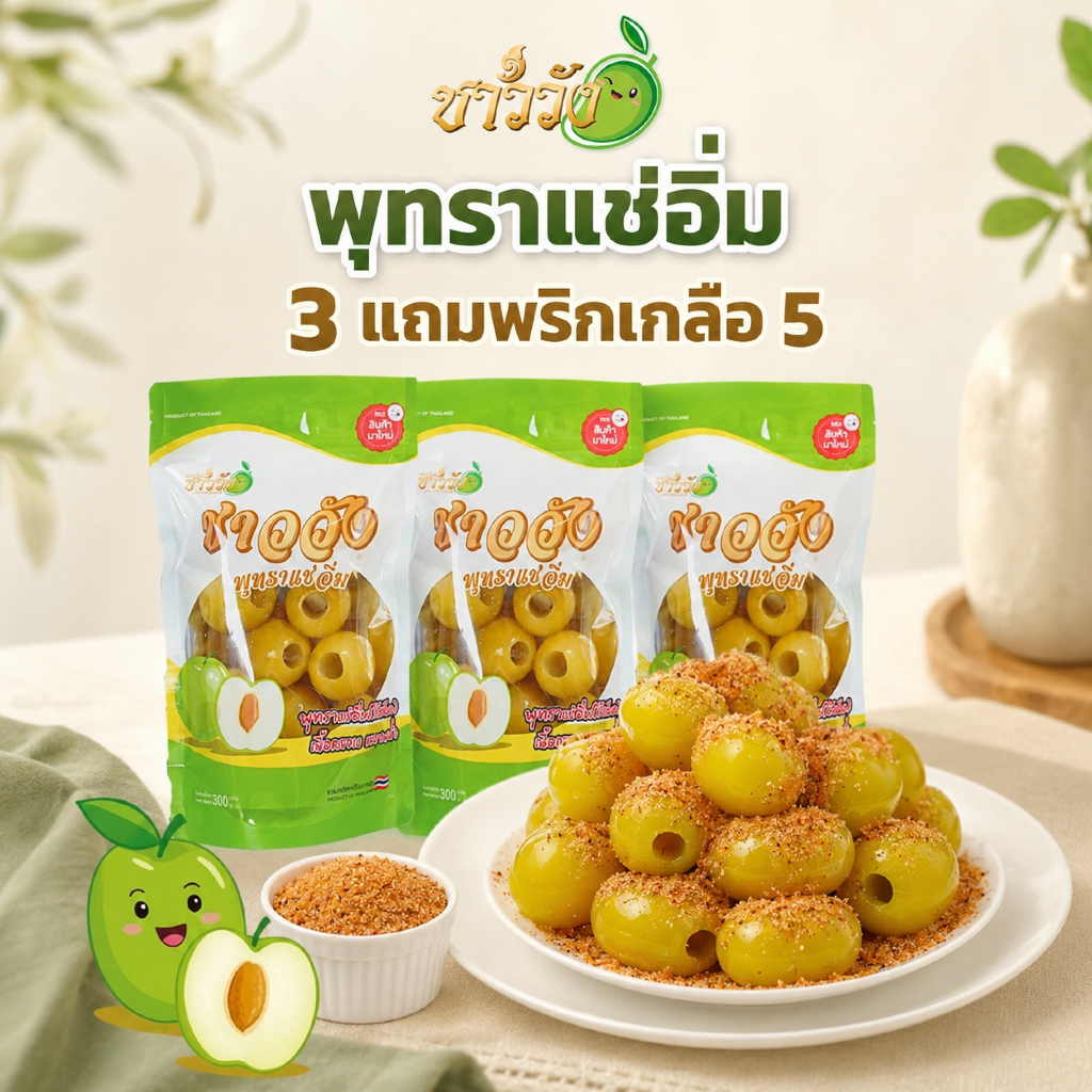 [ขายดี NO.1][พุทรานมสด]{แช่อิ่ม] แบรนด์ชาววังเจ้าดังในตต [หวานฉ่ำ กรอบ อร่อย}ฟรีพริกเกลือ5