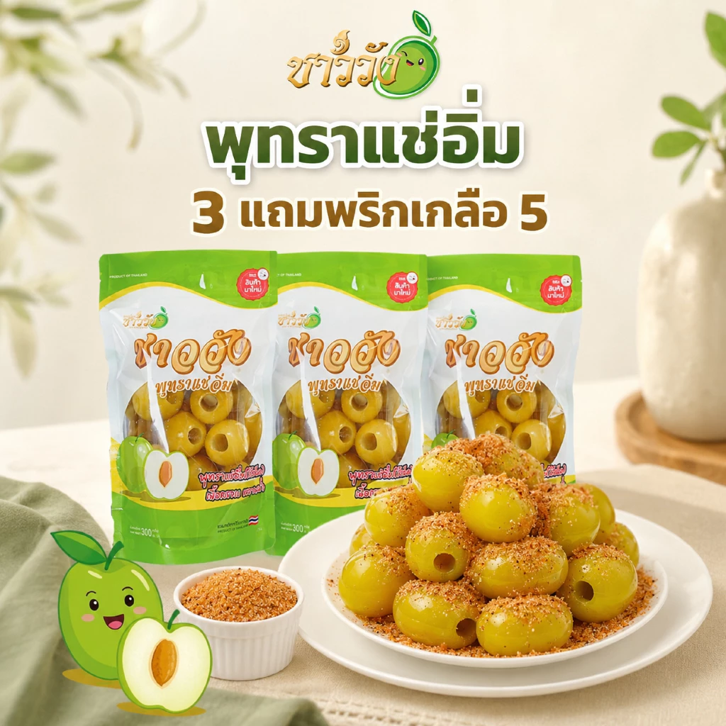 [ขายดี NO.1][พุทรานมสด]{แช่อิ่ม] แบรนด์ชาววังเจ้าดังในตต [หวานฉ่ำ กรอบ อร่อย}ฟรีพริกเกลือ5