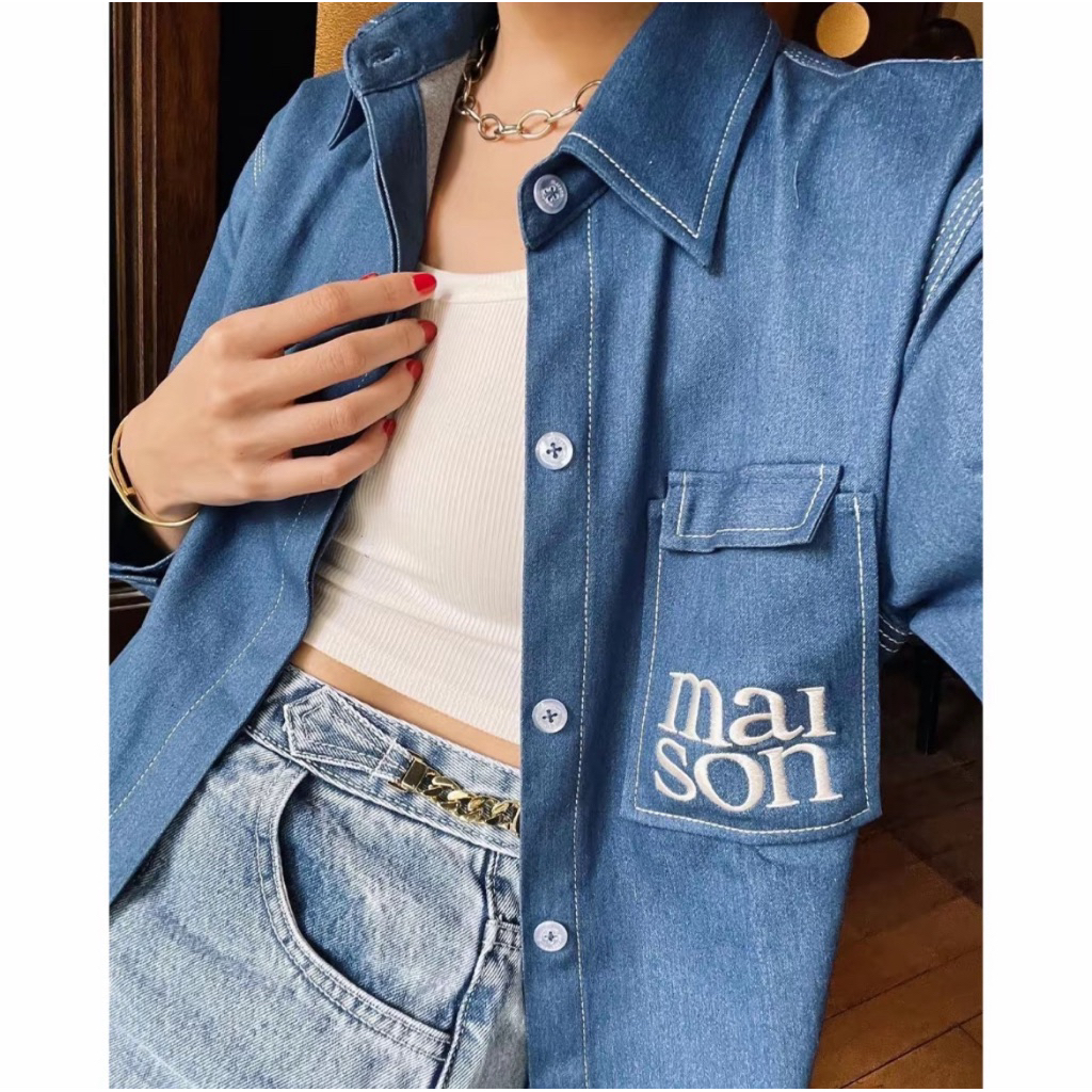ส่งต่อ maison KEEPS Bay Shirts เสื้อเชิ้ตยีนส์ทรงปักโลโก้(M)