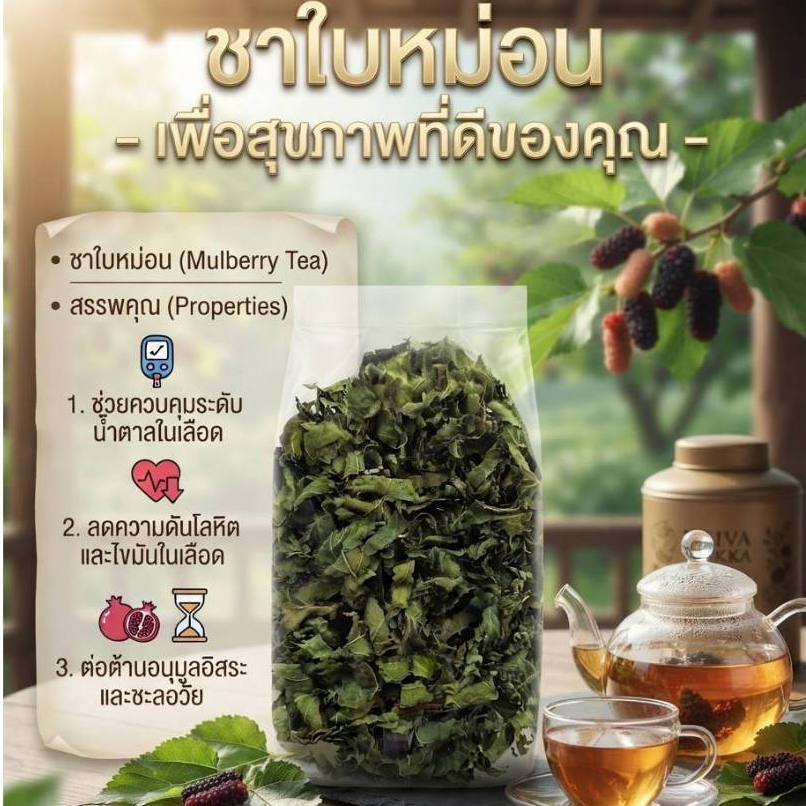 ชาใบหม่อนอบแห้ง 100% ลดไขมัน บำรุงสุขภาพ ชาออร์แกนิก ไซรื m