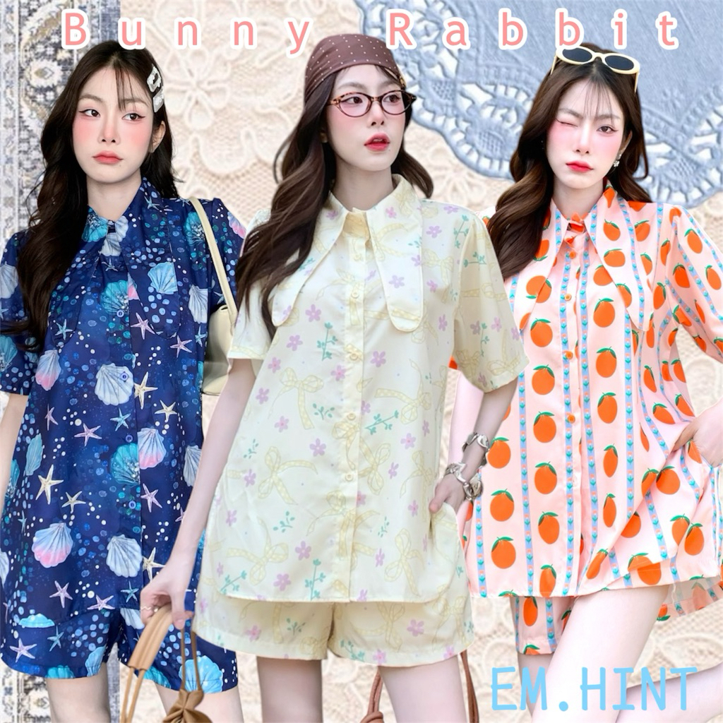 EM.HINT Bunny Rabbit ชุดเซต เสื้อคอปกบันนี่+กางเกง bunny rabbit ลายน่ารักเกินเบอร์ Free size Christmas