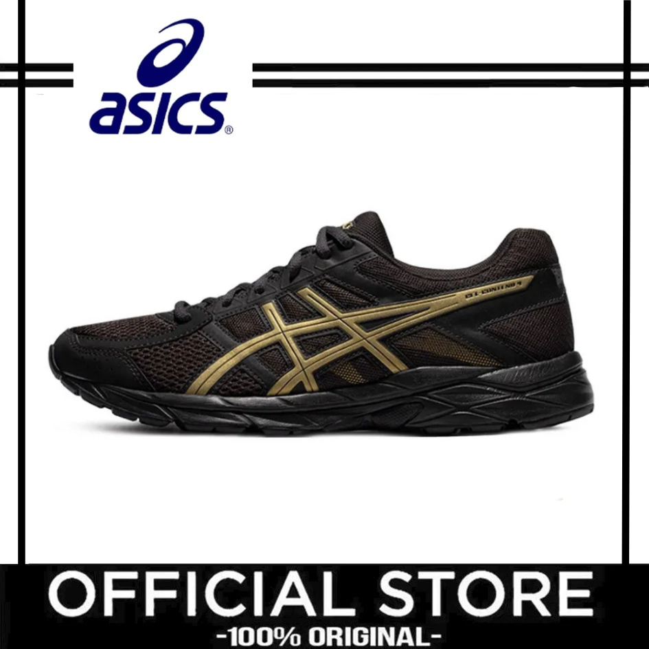 Asics Gel-Contend 4 หนังสังเคราะห์ดูดซับแรงกระแทกทนต่อการสึกหรอรองเท้าวิ่งสบายสีดำทอง รุ่นผู้ชาย T8D
