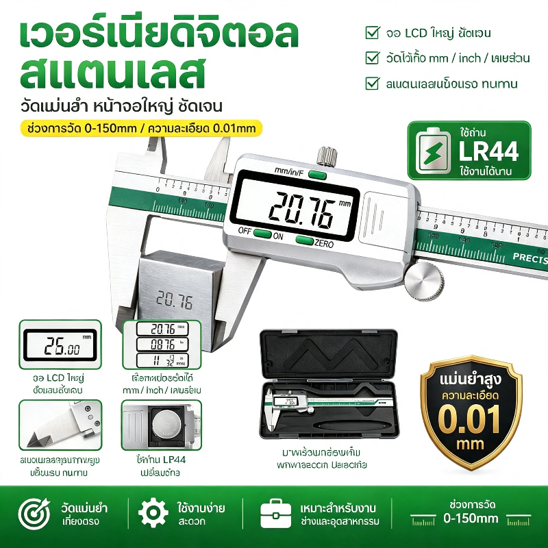 จัดส่งทันที🛠️เวอร์เนียคาลิปเปอร์ดิจิตอล Vernier Digitl เวอร์เนียร์ ดิจิตอล สแตนเลส ตัวพล