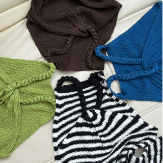 Pia top เสื้อคล้องคอไหมพรม (งาน Pia Handmade) Free Size ผ้าไหมพรมนุ่มยืดได้เยอะมาก AOMMKO- S133