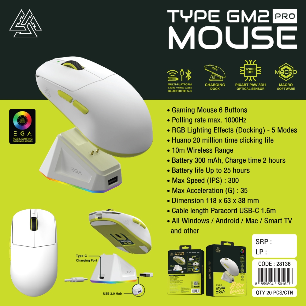 เมาส์ไร้สายพร้อมแท่นชาร์จแม่เหล็ก EGA Type GM2 Pro[ประกัน 2 ปี]