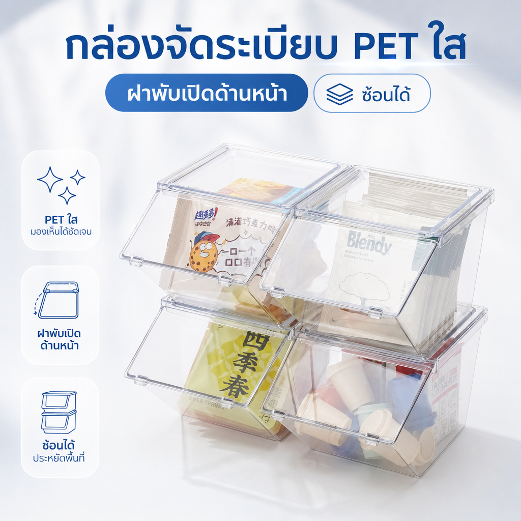 【คุ้มค่าสุดๆ! ซื้อ 9 แถม 7】กล่องเก็บของอะคริลิคใส ชั้นวางของซ้อนได้ ขนม ถุงชา กล่องจัดระเบียบสไตล์มินิมอล