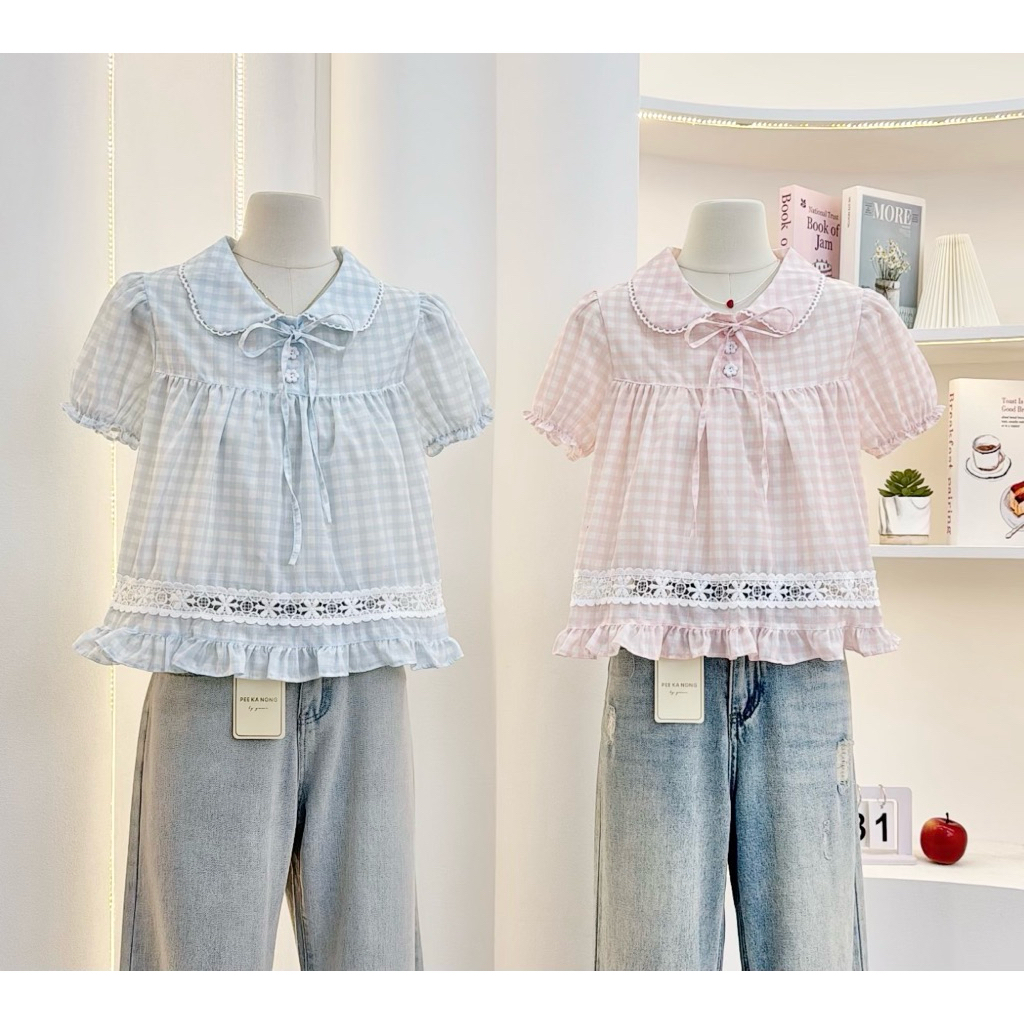 Pee ka Nong เสื้อคอบัวแต่งลูกไม้ ผูกโบว์หน้า