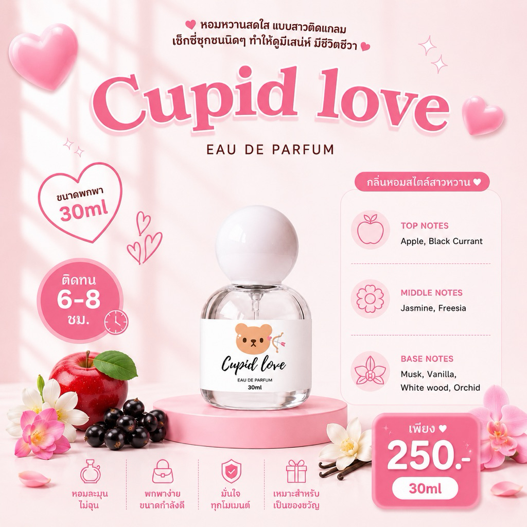 ( แพ็คเกจใหม่ ! )🎀— SUGAR BEAR :: น้ำหอมกลิ่น Cupid love น้ำหอมของสาวติดแกลม หอมหวานมีเสน่ห์ ขนาด 30