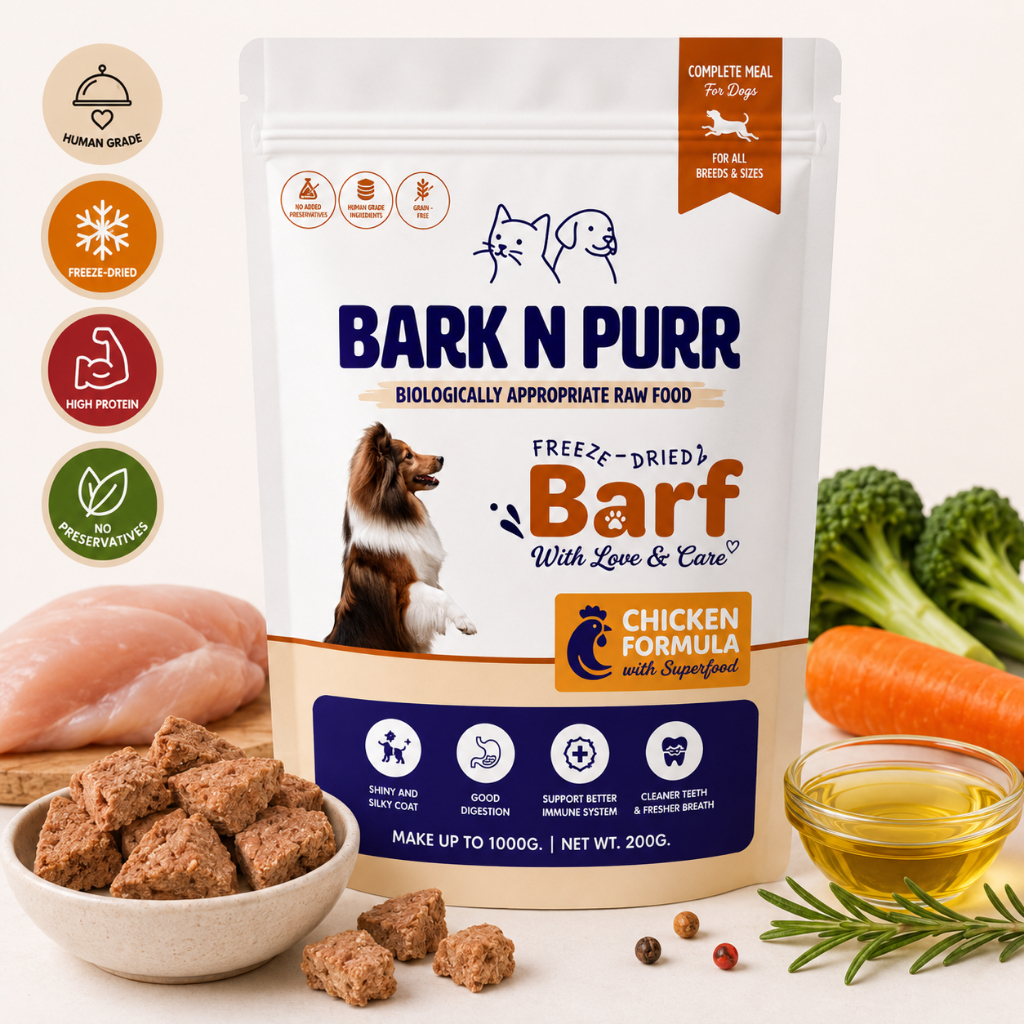 BarknPurr อาหาร BARF ฟรีซดราย สูตรไก่ Freeze-Dried BARF Chicken Formula อาหารสุนัข Human Grade Complete Meal 200g