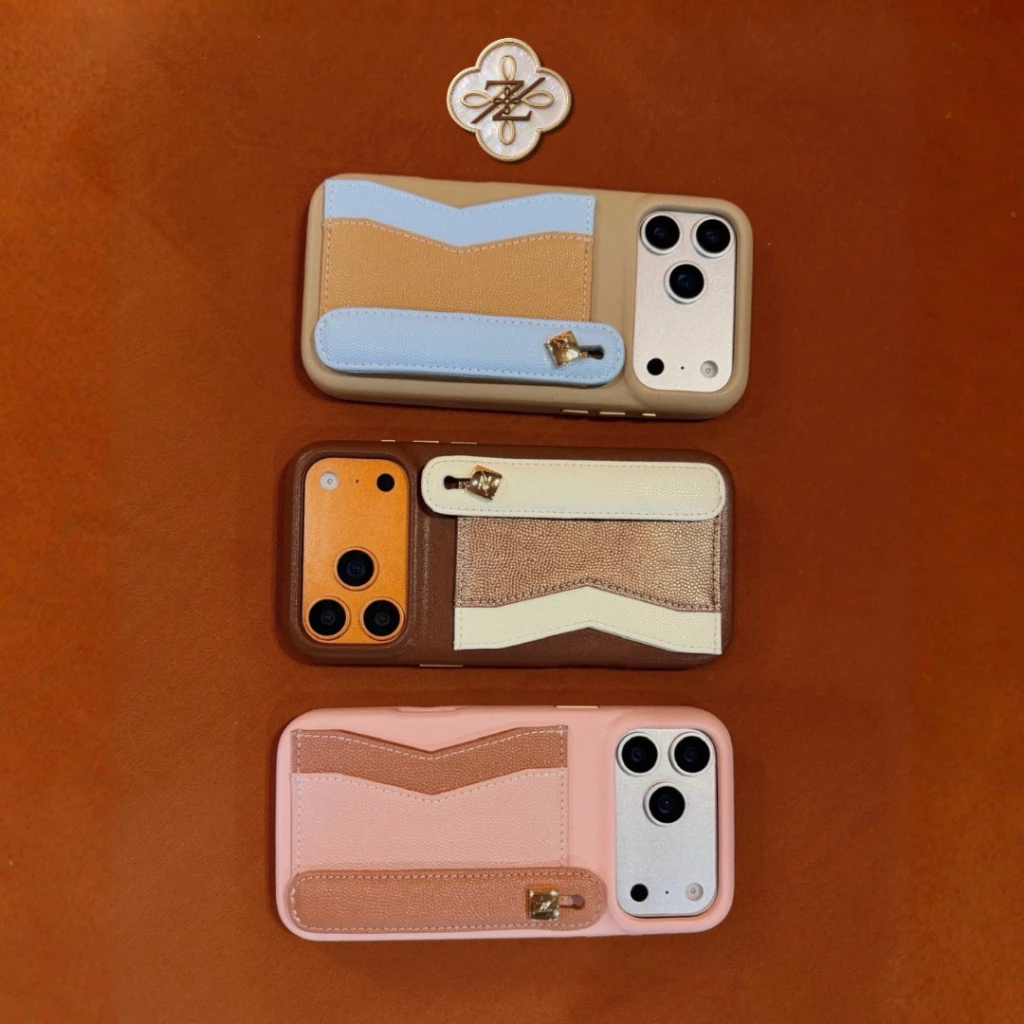 ZENE - (17 series) Adèle Hand Strap Caviar เคสหนังคาเวียร์ใส่บัตร คลุมรอบเครื่อง มีสายคาดตั้งได้ Z10