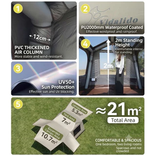 Vidalido Wish House 3.0 Air Tent เต็นท์เสาลม รุ่นใหม่ ขนาด 4-5 คน รับประกัน 2 ปี มี 2 ขนาดให้เลือก