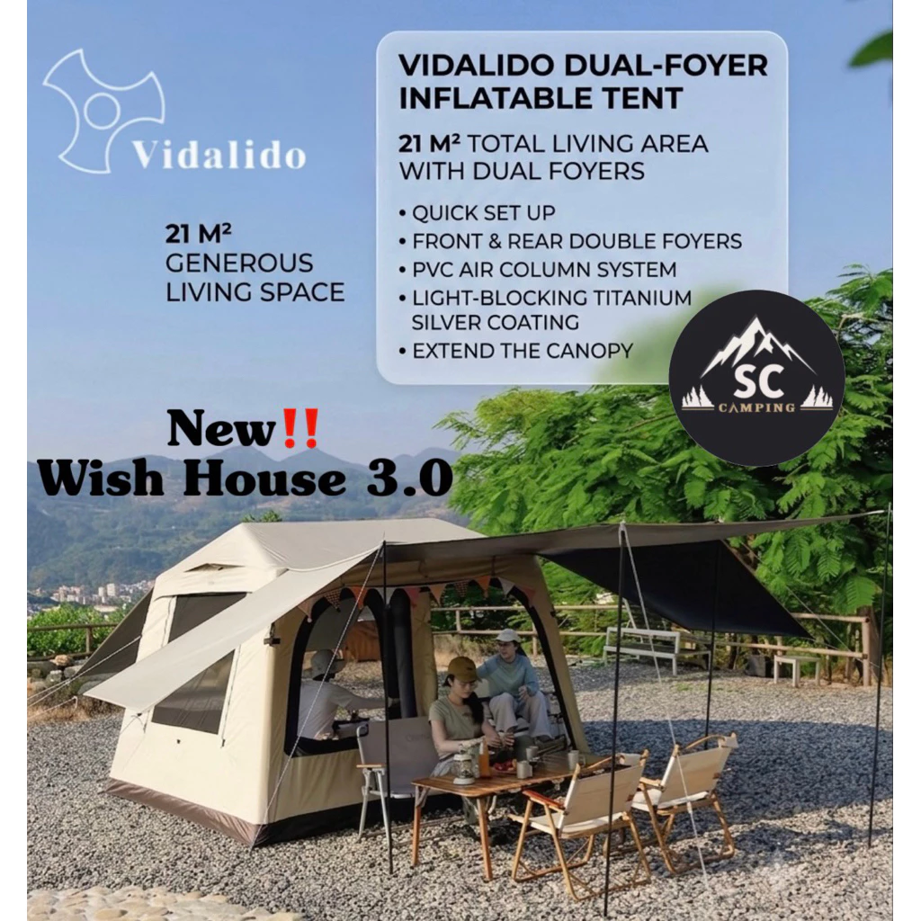 Vidalido Wish House 3.0 Air Tent เต็นท์เสาลม รุ่นใหม่ ขนาด 4-5 คน รับประกัน 2 ปี มี 2 ขนาดให้เลือก