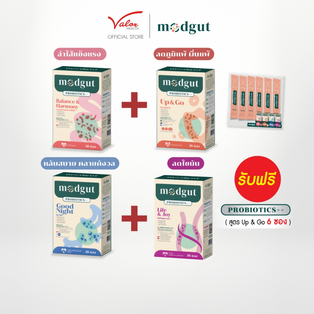 (4 แถม 6)ซื้อ Modgut probiotics ++ 4 กล่อง ฟรี!!! Modgut probiotics ++(สูตรUP&GO) 6ซอง​  มดกัต​ โพรไ