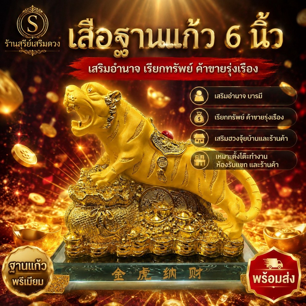 เสือทอง 6 นิ้ว 🐯ของขวัญ ✅ ตั้งโต๊ะทำงาน เสริมการงาน คุ้มครองปลอดภัยตลอดปี ปังโชคลาภ การงิน เสือ  เจ้าพ่อเสือ