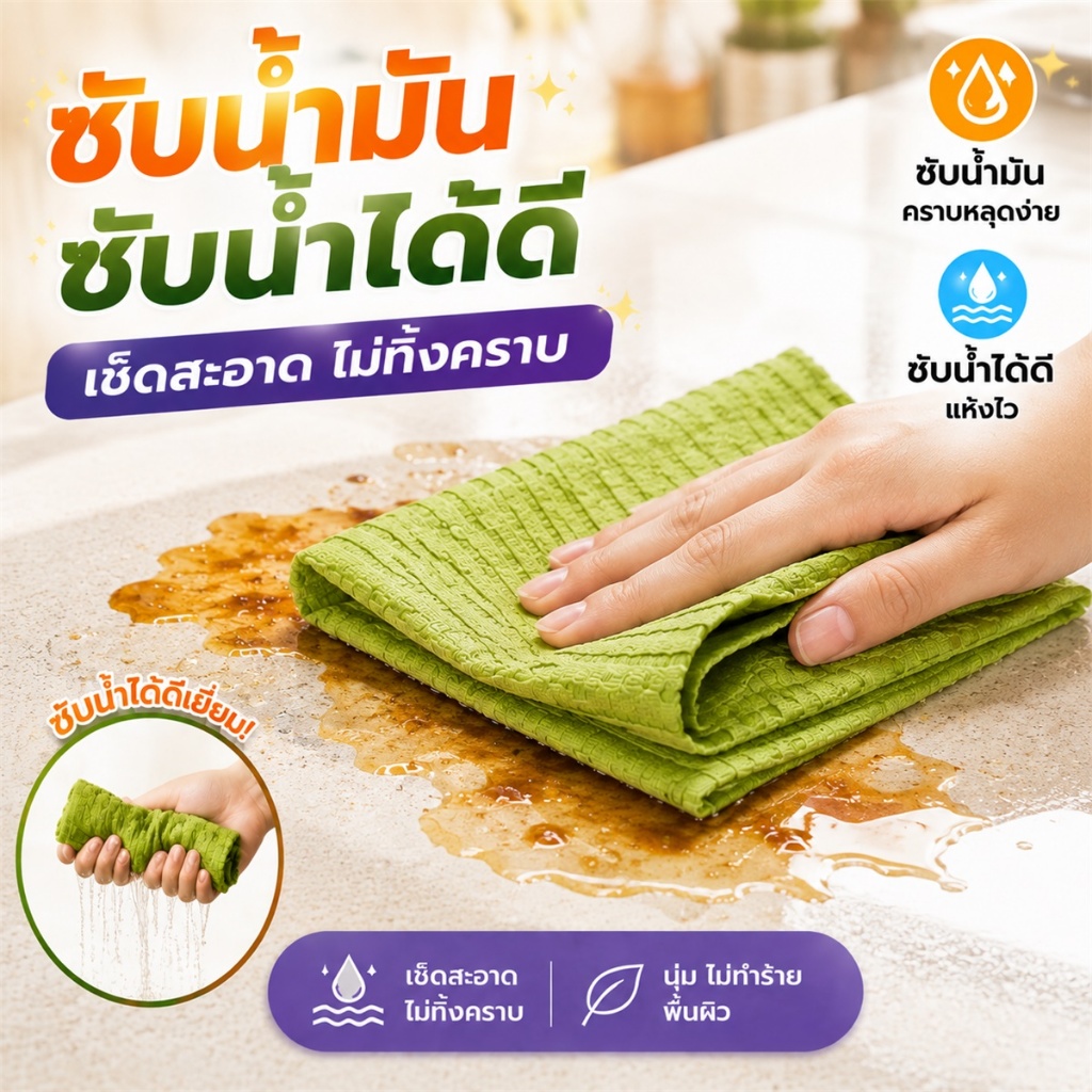 ผ้าม้วนเช็ดทำความสะอาดอเนกประสงค์ ผ้าเช็ดครัวขนาด 20x20 ซม. ซับน้ำมันดี ฉีกง่าย ใช้สะดวก เปลี่ยนใหม่ทุกสัปดาห์