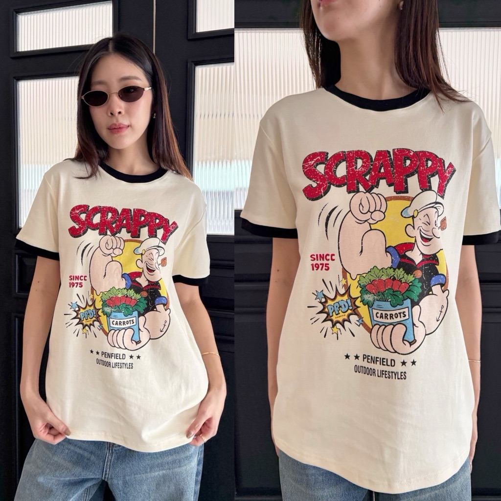 POPEYE t-shirt เสื้อยืดคอกลมแขนสั้น ลายสกรีน ผ้ายืดหยุ่น ทรงสวย