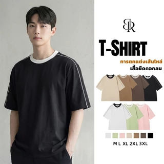 B&R ฤดูร้อนสินค้าใหม่ เสื้อยืดคอกลม T-shirts สีต่อ ความรู้สึกของการออกแบบ เย็นระบายอากาศ นุ่มสบาย